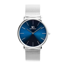 Carregar imagem no visualizador da galeria, Relógio Masculino Pulseira Prata Fundo Azul Harlem Blue Silver 40mm