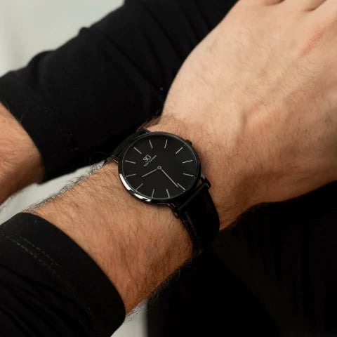 Relógio Minimalista Preto Pulseira De Couro Murray Full Black 40mm